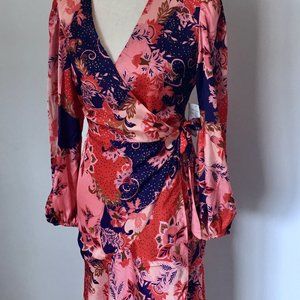 Alexia Admor Floral Maxi Wrap Dress in Mixed Pink Size 2 NWT